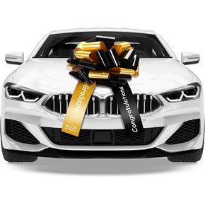 Geosar 20 Inch Graduate Big Car Bow Large Giant Graduation Congratulations Car Bow Ribbon for 2025 Graduation Gift Birthday Party Decoration, Black, Gold