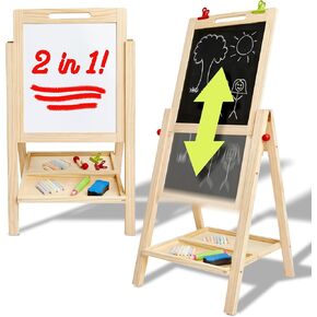 2-in-1 Double Sided Kid's Easel, Tabletop Art Easel for Toddlers 2-4, Toddler Chalk Board for Children, Kid Art Easel, Arts Easel for Toddlers 2-4 Years, Painting Kit Kids