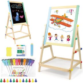 الحامل للأطفال الصغار من 2 إلى 4 سنوات ، و Art Easel for Kids ، والوحة البيضاء المحمولة ولوحة الطباشير ، والطفل الخشبي القابل للتعديل مع مجموعة علامات ، وهدية للأطفال