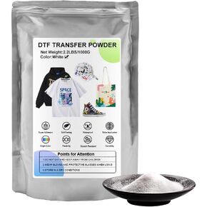 مسحوق نقل DTF أبيض DTF بيضاء 1000 جم/2.2 رطل لاصق ذوبان ساخن للتسامي المتوافق مع طابعات DTF و DTG ، مسحوق بتيرة DTF لجميع الجينز القطن القطن