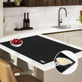31.5 x 23.6 x 0.06 Inches Extra Thick Silicone Mat with Lip 0.22" Raised Edge for Resin, Large Silicon Matt for Kitchen Counter Heat Resistant, Silicone Craft Mat for Table Placemat by Foepoge(Black)