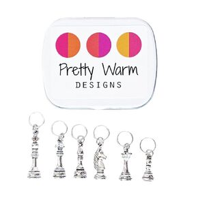 Chess Master Stitch Markers for Knitting With Storage Case | Handmade by Pretty Warm Designs | Cute Fun Unique Metal Charm Gift for Knitter Mom Grandma Friend Craft Accessories (Silver)