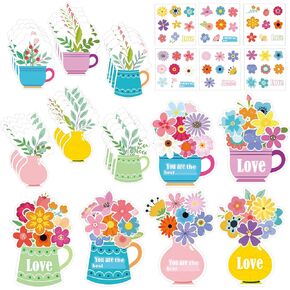 Remerabel 24 Set Happy Mother's Flower Crafts مع ملصقات اصنع بطاقة هدايا باقة الزهرة الخاصة بك أنت أفضل بطاقات تحية يدويًا DIY مصنوعة يدويًا للفصول الدراسية