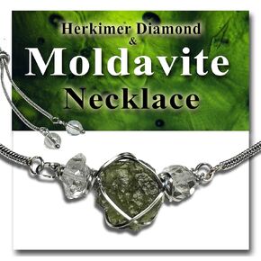 قلادة المولدات الأصلية مع بلورات Herkimer Diamond - معتمدة من Crystal Crystal قلادة | ارتفاع الاهتزاز طاقة التحول الذاتي التحول الحجر moldavite | مجوهرات مولفافيت للنساء S62A