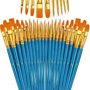 Paint Brushes Set, 5 Pack 50 Pcs Round-Pointed Tip Paintbrushes Nylon Hair Artist Acrylic Paint Brushes for Acrylic Oil Watercolor, Face Nail Art, Miniature Detailing & Rock Painting, Black