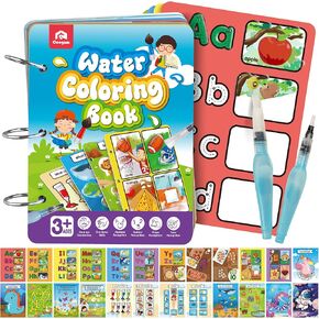 Coogam Water Coloring Busy Book, Auqa Water Painting Toys with No Mess Drawing, 12 Double Sided Water Doodle Set for Easter Basket Stuffer, Educational Learning Gifts for 3 4 5 Year Old Kids