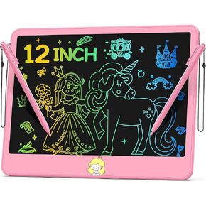 LCD Writing Tablet for Kids 12 Inch, Toys for Boys Girls Drawing Pad for 3 4 5 6 7 Year Old Kids Toys, Toddler Erasable Doodle Board Travel Essentials, Children’s Day Gift for Kids - Pink