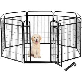 Dog Playpen Indoors - 8 Panels 24" Playpens Indoor Safety Design Without Stakes, Threshold Free Door Ease to Access, Portable Fence Ground Anchors for Outdoor, Yard and RV Camping