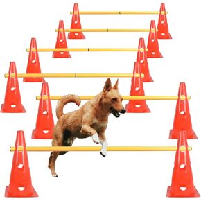 TNZMART Dog Agility Hurdle Cones Pet Jump Training Set Dog Agility Course Backyard Set Adjustable Obstacle Training Set (Orange, 6 Sets)