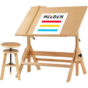 MEEDEN Wood Drafting Table & Stool Set,Artist Stool and Craft Table with Adjustable Height,Tiltable Tabletop for Artwork, Graphic Design, Reading, Writing