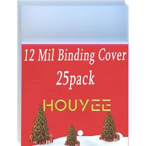 Houyee 25 Pack 12 MIL PVC Covers التقديمي ، أغطية تقرير واضح ، حجم الرسالة ، 8.5 × 11 بوصة (12 مل ، 25 بكسل واضح)
