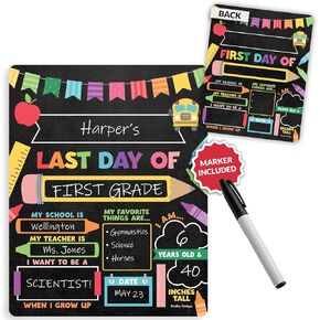 My Last Day of School Sign with Markers -11x14 Back to School Signs First and Last Day, Kindergarten Chalkboard Signs, Pre K Sign Board, Preschool Board, Reusable Photo Prop for Kids