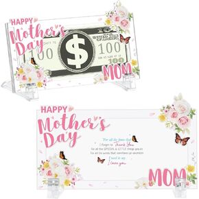 Mother's Day Money Gift Holder Mother's Day Cash Holder Acrylic Money Box Currency Money Holder with Transparent Bracket for Cash Organizer Party Present(Rose Style)