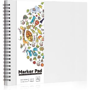 135lb/200gsm Marker Paper Pad, 8.3×8.9in Double Sided Bleedproof Sketch Pad, 30 Sheets Art Paper Spiral Sketchbook, Smooth Painting Coloring Alcohol Marker Paper for DIY, Gift