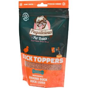 Pugalicious Pet Meal Toppers for Dogs and Cats (3.5oz/100g) (1 Bag), Freeze Dried, 100% Duck Meat and Liver, No Added Preservatives, All Natural, Dog and Cat Food Toppers