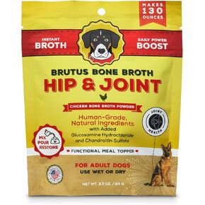 Brutus Bone Broth Hip and Joint Meal Toppers for Dogs Mega Pack (Chicken) - Bone Broth Powder with Chondroitin, Glucosamine & Turmeric - Makes 130oz of Liquid Bone Broth