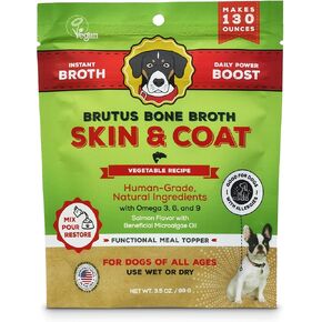 Brutus Broth Skin and Coat Meal Toppers for Dogs Mega Pack (Salmon Flavor) - Vegetable Broth Powder with Omegas 3, 6 & 9 - Dog Food Toppers for Dry Food - Makes 130oz of Liquid Bone Broth