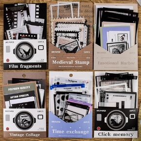 300Pcs Movie Film Scrapbook Stickers Kit, Vintage Natural Film Strip Photo Frame Scrapbooking Material Paper Pack for Journaling Supplies Aesthetic Planner Art Craft Junk Journal Craft Collage Album