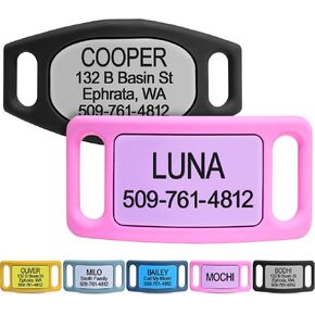 GoTags Silicone Slide On Pet ID Tag, Personalized Engraved Colorful Collar Slide Dog Tag Nameplate for Pets, No Noise Quiet Dog Tags Small Medium Large in 5 Colors