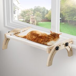 Cat Perch for Window XiaZ Cats Hammock Indoor Cat Bed for Window Wall Shelves Adjustable 50LB Bearing Wooden Frame W/Detachable Washable Cushion Perfect for Bird Watching Sunbathing S 19 * 16 * 8in