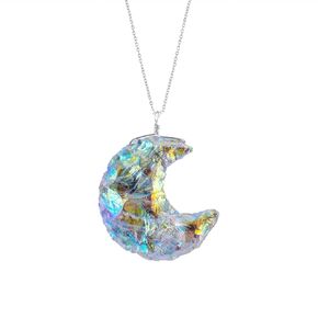 InfinityGemsArt Raw Angel Aura Quartz Moon Stone Pendant Necklace for Women, Rough Crystals and Gemstone, Chakra Healing, Energy Stone, 925 Sterling Silver Chain 18 inch