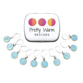 Numbered 0 to 9 Locking Stitch Marker Counters for Knitting or Crochet with Storage Case | Handmade by Pretty Warm Designs | Row Counter Numbers Progress Tracker Metal Enamel Charm Removable Clip