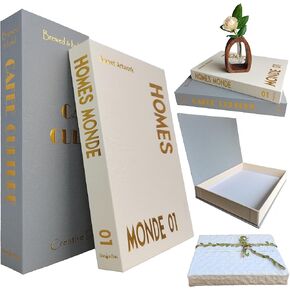 Decorative Books Set of 2 White Fake Books for Home Decoration, Photo Storage Box from Recycled Paper, Handmade Modern Aesthetic Decor for Coffee Table, Bookshelf, Mantel, Office, Gift