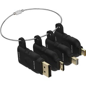Universal HDMI Adapter Ring Kit with Security Loop - USB C, Displayport, Mini DP, Mini HDMI to HDMI Office Video Converter. Four Adapters with Security Loop . Universal HDMI Adapter Kit, 4K HDMI Ring