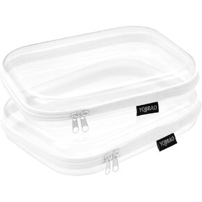 Hard Sided Clear Zipper Case for Storage- Professional-Grade Plastic Clear Zipper Pencil Case,Toy Storage Bins, Toiletry Pouch, Travel Organizer, Cosmetic Bag（White,3 Pack, LMS）