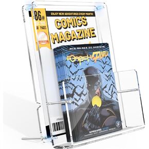 NIUBEE Acrylic Comic Book Stand: Tilted Magnetic Magazine Stand Holder for Display 8.5x11 inch - Clear Book Display Holder for Comic Stores, Book Stores, Events
