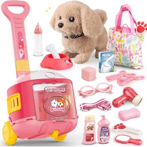 Dog Toys for Kids Girls with Puppy Stroller,Realistic Robot Interactive Stuffed Dog and 16 Pcs Toy Dog Accessories,Puppy Pet Care Pretend Play Set for 3 4 5 6 7 Year Old Toddler Girls Birthday Gifts