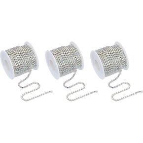 PATIKIL 3 Roll 11 Yards Crystal Rhinestone Close Chain Trim, 2mm Crystal Claw Cup Chain Trim String for Sewing Craft DIY Decoration Jewelry Making Wedding, White