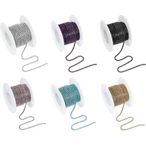 PATIKIL 6 Roll 5 Yard Crystal Rhinestone Close Chain Trim, 2mm Crystal Claw Cup Chain Trim String for Sewing Craft DIY Decoration Jewelry Making Wedding, Multicolor