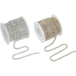 PATIKIL 2 Roll 10 Yard Crystal Rhinestone Close Chain Trim, 2mm Crystal Claw Cup Chain Trim String for Sewing Craft DIY Decoration Jewelry Making Wedding, Green/Colorful