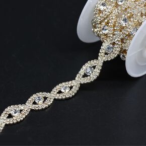 Jerler 1 Yard Crystal 2mm Rhinestone Trim Close Chain Applique for Sewing Crafts Ideal Wedding Party Clothing DIY Decoration (Style-Elegant Eye, 1 Yard)