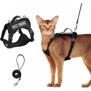 Black Cat Tactical Breastplate and Leash, Anti-Escape Adjustable Soft Mesh Cat Leash and Breastplate Set for All Types of Cats Vests (Black,XL,16.5-22lb)