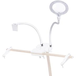 غرز ضوء النهار 2 Machifier & Chartholder - دعم إطار التطريز قابل للتعديل مع مصباح المكبرات LED ، دوران 360 درجة ، 95+ إضاءة CRI ، أذرع مرنة - أبيض