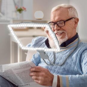 Large Hands Free Magnifying Glass with Light with 50 Ultra-Bright LEDs Full Page Magnifying Glass for Reading and Flexible Gooseneck Magnifier for Neck Wear Repair Sewing Low Vision Elderly