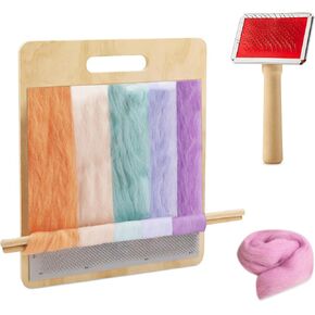 مجموعة فرشاة Carding Brovy Wool Hosassper ، مجموعة فرشاة Carding Carding Carder مجموعة لتنظيم الألياف الملونة مع 2 مساءً عصي الحرف الخشبية