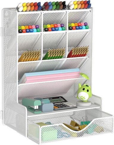 Pen Organizer for Desk, Multi-Functional Desk Organizer, Wall Mount Pen Holder with Drawer for School, Office, Home, Art Supplies, Black in Saudi Arabia
