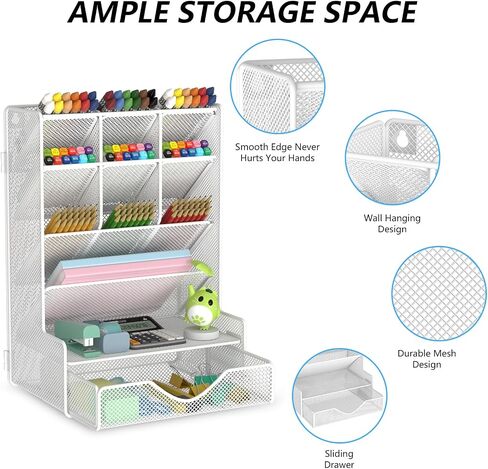 Pen Organizer for Desk, Multi-Functional Desk Organizer, Wall Mount Pen Holder with Drawer for School, Office, Home, Art Supplies, Black in Saudi Arabia