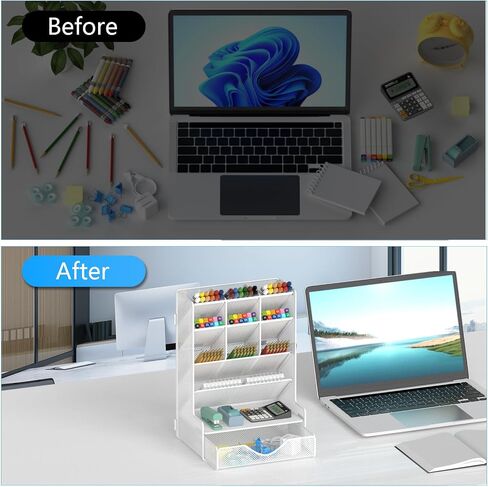 Pen Organizer for Desk, Multi-Functional Desk Organizer, Wall Mount Pen Holder with Drawer for School, Office, Home, Art Supplies, Black in Saudi Arabia