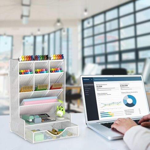 Pen Organizer for Desk, Multi-Functional Desk Organizer, Wall Mount Pen Holder with Drawer for School, Office, Home, Art Supplies, Black in Saudi Arabia