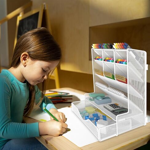 Pen Organizer for Desk, Multi-Functional Desk Organizer, Wall Mount Pen Holder with Drawer for School, Office, Home, Art Supplies, Black in Saudi Arabia