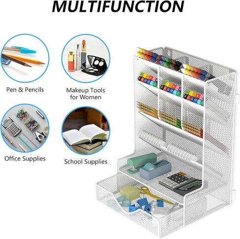 Pen Organizer for Desk, Multi-Functional Desk Organizer, Wall Mount Pen Holder with Drawer for School, Office, Home, Art Supplies, Black in Saudi Arabia