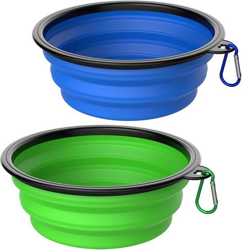Takfox Collapsible Dog Bowls [2 Pack] 20 oz, Travel Dog Bowls, Pet Bowl Portable Foldable Water Food Feeding Dishes with Carabiner Clip for Traveling Hiking Walking-Green & Blue in Saudi Arabia