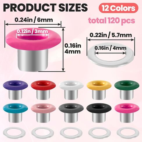 VARMDUKKE 60 Sets 3mm Metal Eyelets, 12 Colors Eyelets Grommets Kit, Round Small Eyelets with Washers, DIY Supplies Garment Accessory for Paper Crafts, Fabric Leather Belts in Saudi Arabia