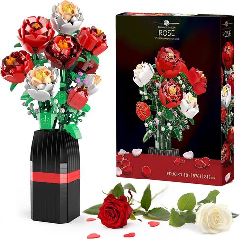 BIGEARN Flowers Bouquet Building Set for Adults - Botanical Collection - Artificial Flowers for Home Deco - Gift for Birthday, Mother's Day for Her and Women in Saudi Arabia