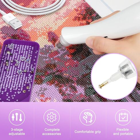 Electric Diamond Art Painting Pen,Wireless Pen with Vacuum Pump,3 Interchangeable Tips, 3 Adjustable Suction Modes,Wax-Free AB Diamond Inlay Accessories, DIY Diamond Painting Tools in Saudi Arabia