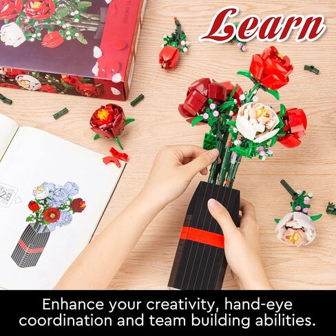 BIGEARN Flowers Bouquet Building Set for Adults - Botanical Collection - Artificial Flowers for Home Deco - Gift for Birthday, Mother's Day for Her and Women in Saudi Arabia
